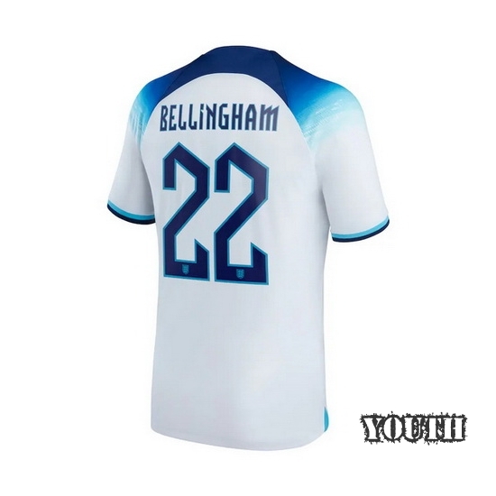 22/23 Jude Bellingham England Home Youth Soccer Jersey