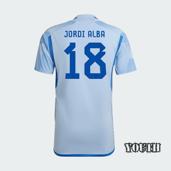22/23 Jordi Alba Spain Away Youth Soccer Jersey