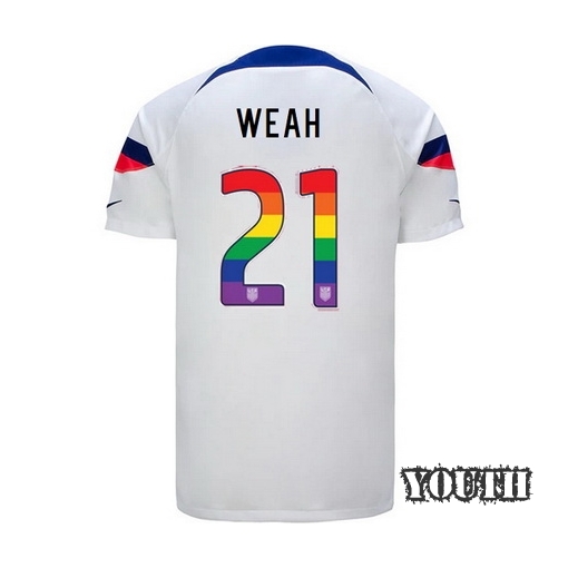 USA Home Tim Weah 22/23 Youth Jersey Rainbow Number