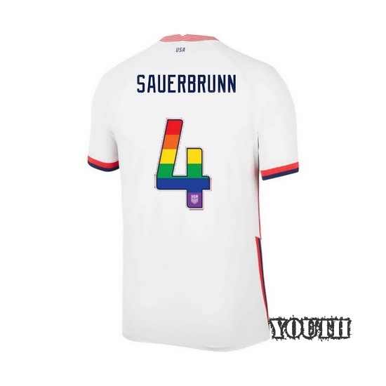 White Becky Sauerbrunn 2020 Youth Stadium Rainbow Number Jersey