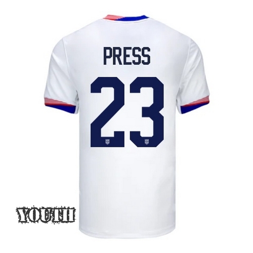 USA Christen Press 2024 Home Youth Stadium Soccer Jersey