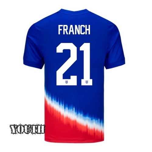 USA Adrianna Franch 2024 Away Youth Stadium Soccer Jersey