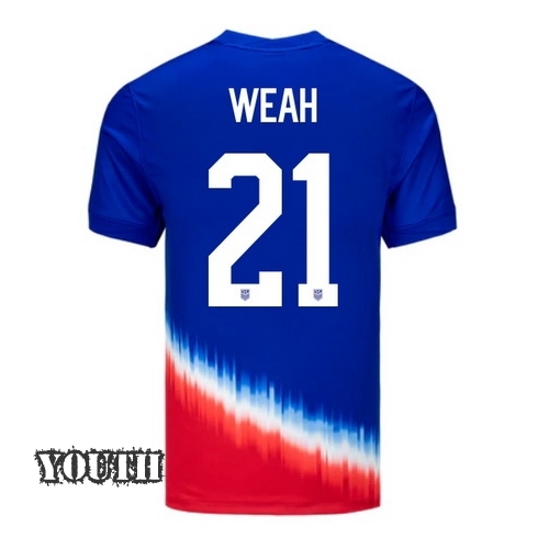 USA Tim Weah 2024 Away Youth Stadium Soccer Jersey
