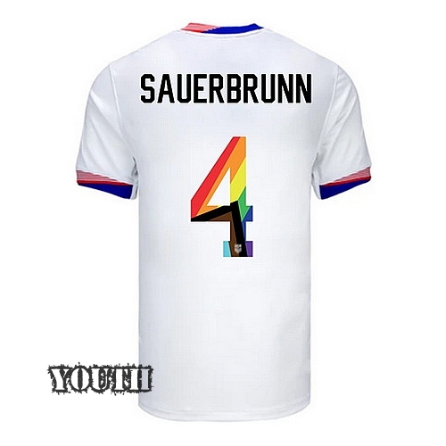 USA 2024/25 Becky Sauerbrunn Home Pride Youth Soccer Jersey