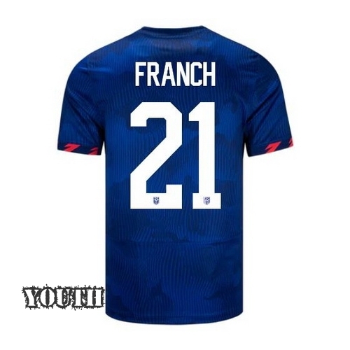 USA Adrianna Franch 2023 Away Youth Stadium Soccer Jersey