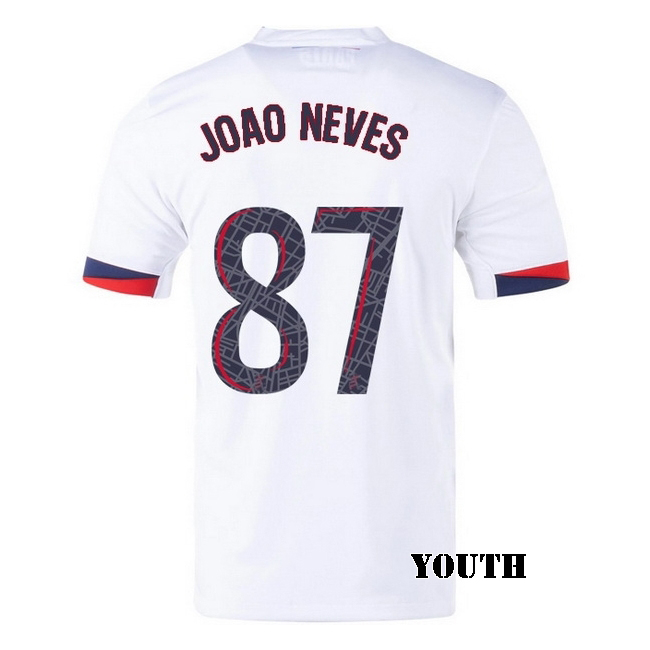 2025/26 Joao Neves #87 Away Youth Soccer Jersey